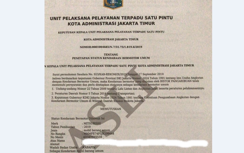 Kentungan Menggunakan Kendaraan Plat Kuning